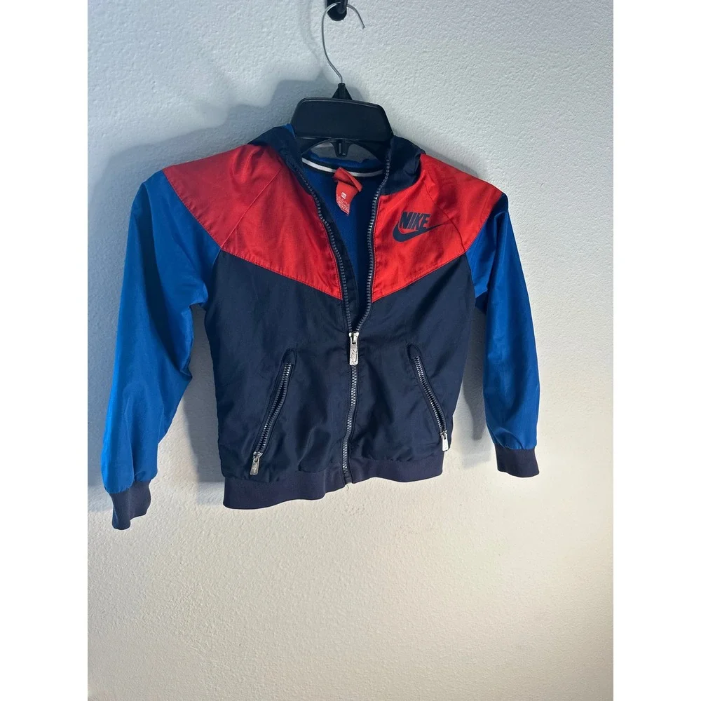 Nike Windrunner Jacket Full Zip Hooded Colorblock Red Blue Kids Size 4/xs‎ EUC